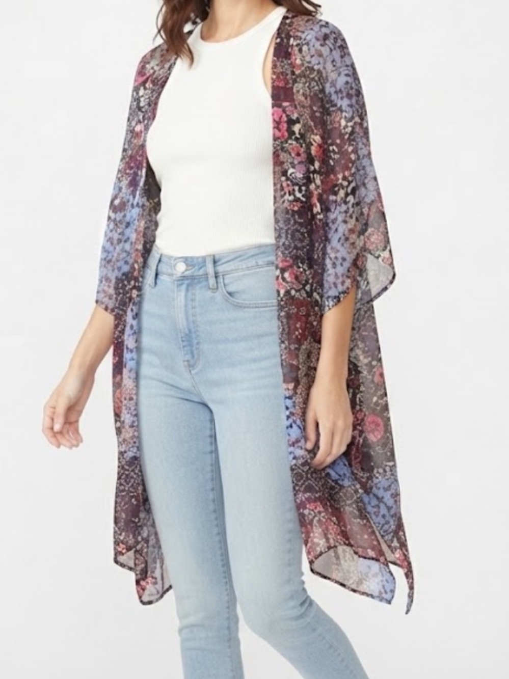 Maurice’s Women’s Sheer Floral Kimono Duster - Multicolor Size Large / XL
